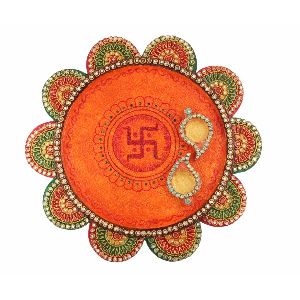 Rajsthani kundan flower engraved pooja plate (HD18)