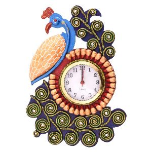 Rajsthani Kundan Peacock Wall Clock (HD33)