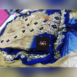 Dark Blue Embroidered Georgette Suit Material