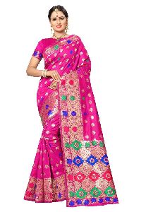 Light Pink Banarasi Silk Meenakari Sarees