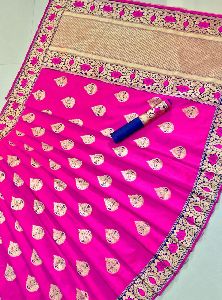 Pink Printed Meenakari Banarasi Sarees