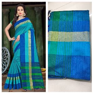 Sea Green Raw Silk Saree with Contrast Blouse