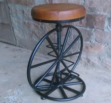 Cycle Wheel Bar Stools With Leather Seat