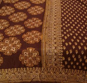 Beautiful brown & cream colored printed pure silk saree