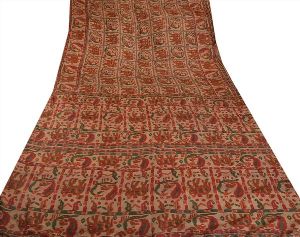Beautiful brown colored printed pure silk saree