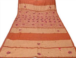 brown colored pure silk hand embroidered long scarf/dupatta