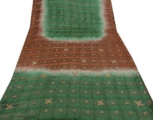 brown green colored hand embroidered pure silk saree