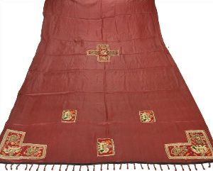 maroon colored pure silk hand embroidered long scarves