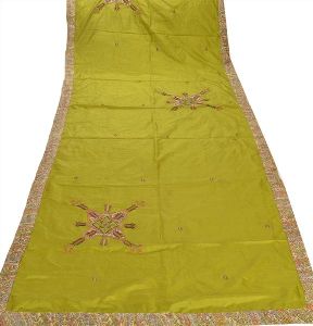 green colored pure silk embroidered long dupatta
