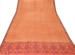 Vintage dupatta long stole pure silk peach hijab hand beaded woven scarves