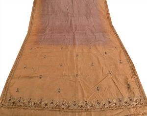 purple & brown colored hand embroidered pure silk saree