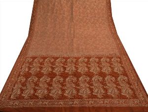 Beautiful orange & peach colored hand embroidered woven pure silk saree