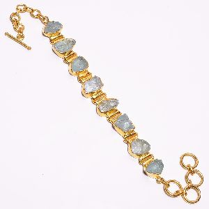 Aquamarine Raw Gemstone Gold Plated Bracelet