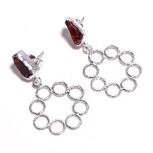 good looking 925 sterling silver natural garnet raw gemstone stud style dangle earrings