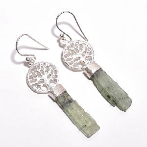 925 sterling silver matt finished handcrafted green kyanite raw gemstone earrings