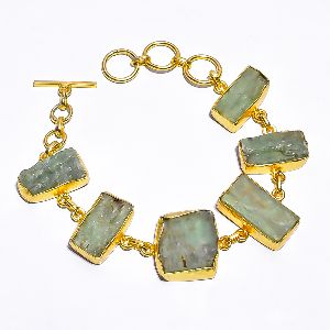 Green Kyanite Raw Gemstone Gold Plated Bracelet
