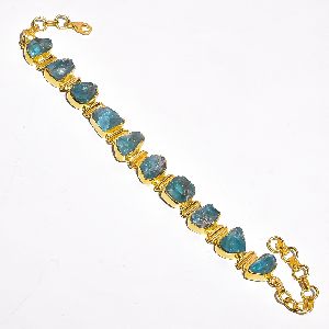 Sky Apatite Raw Gemstone Gold Plated Bracelet