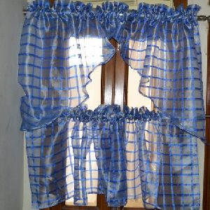 Blue Silver Sheen Sheer Swag Tier Set