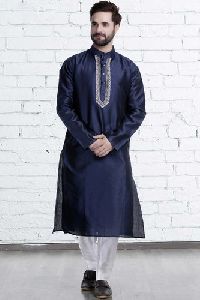 Blue Art Silk Kurta Pajama