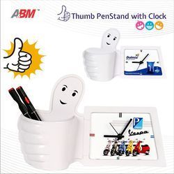 Plastic Thumb Pen Stand With Clock