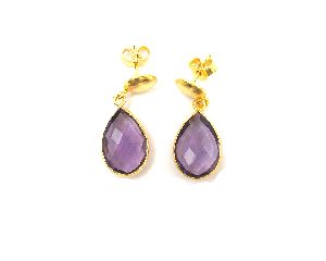 Amethyst Quartz Gemstone Handmade Stud Earring with gold plating