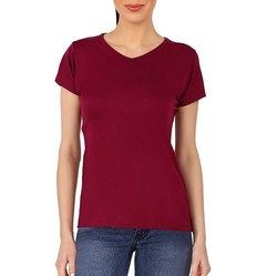 Girls Maroon Half Sleeve V- Neck T- Shirt