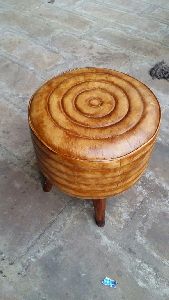 Wooden Hair on Leather Stool