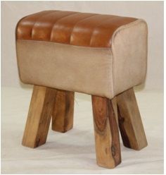 wooden leather stool