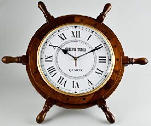 Wooden Ship Clock Wheel 24" with 14" Clock