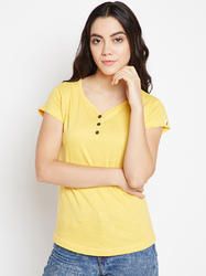 Full Sleeve V-Neck Yellow Cotton T-Shirt