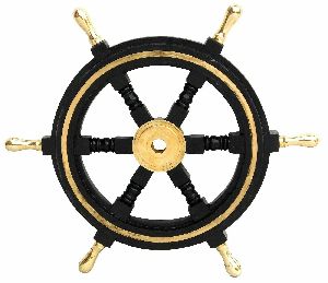 Antique Wooden Ship Steering Wheel 18" Nautical Pirate Brass Fishing Wall Decor