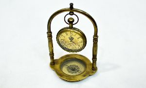 Brass Nautical Table Clock Maritime Victoria London Compass With Hanging Clock