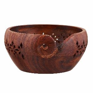 Brown Wooden Yarn Bowl Durable Yarn Storage for Knitters Beautiful Gift