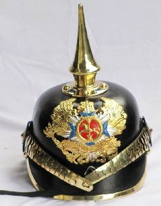 Leather Helmet German Pickelhaube Prussian Imperial Officers With Brass Spike