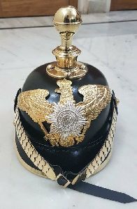 Leather Helmet German Pickelhaube Prussian Imperial Officer’s With Brass Spike