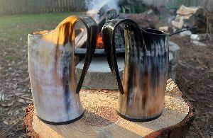 The Beautiful Natural drinking Horn Mugs for   Set Of Two Viking Tankard
