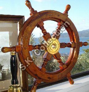 18" Durable Wooden Brass Ship Wheel For Nautical Pirate Themed Home Decor Brown