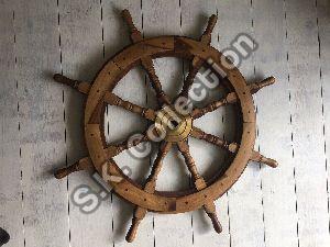 25” Nautical Wooden Ship Steering Wheel. Solid Wood Wheel With Brass Centre