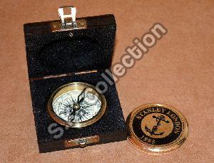 Antique vintage brass maritime compass 2.25" pocket poem compass with wooden box