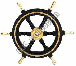 Antique Wooden Ship Steering Wheel 18" Nautical Pirate Brass Fishing Wall Decor