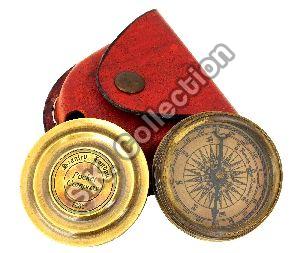 Brass Pocket Marine Compass Leather Case Collectibles Nautical Antique Brass