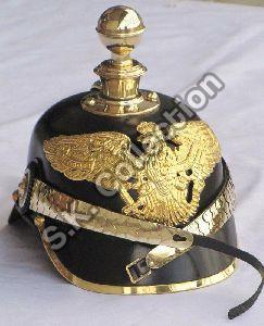 Prussian Helmet German Leather Pickelhaube Helmet with Brass Chinstrap