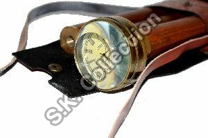 Timer Brass Handle Walking wooden Stick Victorian London With Case Leather