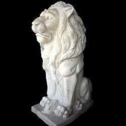 White Sitting Lion Marble Sculpture