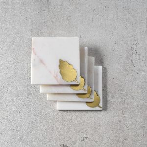 Marble Coaster with brass leaf ( set of 4 )