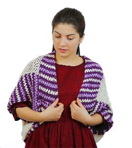 White & Purple Merino Knitted Shrug
