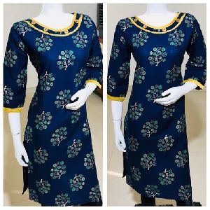 Printed Cotton Designer Party Wear Kurtis, Size : L, M, XL