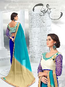 : Ami Varsha Fashion Womens Georgette Saree With Embroidery Blouse Piece