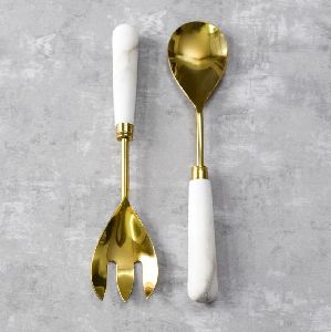 Brass And Marble Server Set