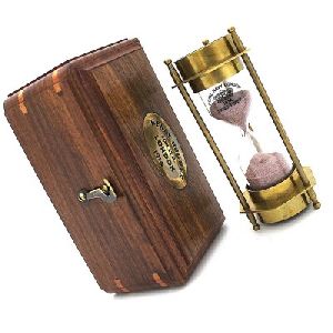 BRASS SAND TIMER WITH WOODEN BOX